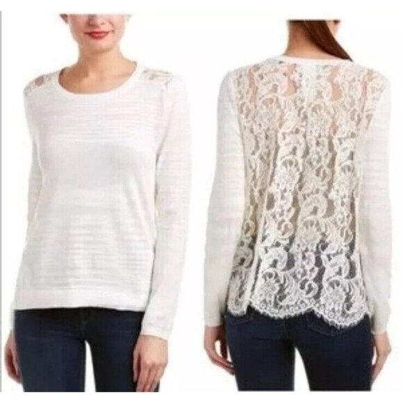 Cream Sweaters - Cabi Sweater Women's XS White Cream Sophia Lace Back Sweater Feminine 5005